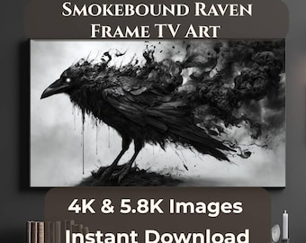 Arte para TV Smokebound Raven Frame, Pantalla de TV Dark Gothic Raven, Samsung The Frame Art 4K, Descarga digital JPG 5.8K