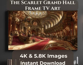 Scarlet Grand Hall Frame TV Art, Samsung The Frame TV Art 4K, Luxury Palace Interior Digital Download, Cathedral Hall TV Wall Art