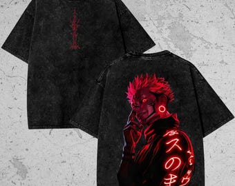 Anime Vintage Washed, Heavy Cotton Oversized Print T-Shirt, Japanese Manga Shirt