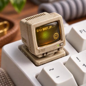 Retro Computer Keycap, 8 Bit CRT Monitor Artisan Keycap, Handmade Mechanical Keyboard Key, Programmer Coder Gift, Vintage Tech Decor