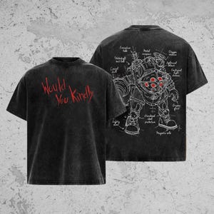 Camiseta de algodón grueso, lavada y de gran tamaño con estampado de videojuegos vintage