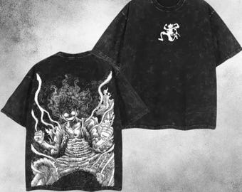 Anime Vintage Washed, Heavy Cotton Oversized Print T-Shirt, Japanese Manga Shirt