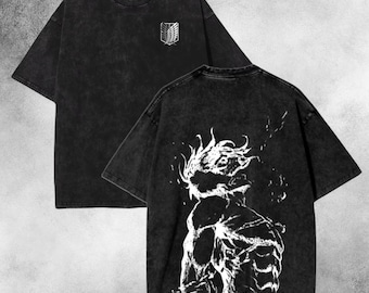Anime Vintage Washed, Heavy Cotton Oversized Print T-Shirt, Japanese Manga Shirt