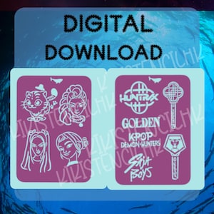 Set di download digitale Kpop Demon Hunters per 2 stencil per facepainting ｜stencil per aerografo