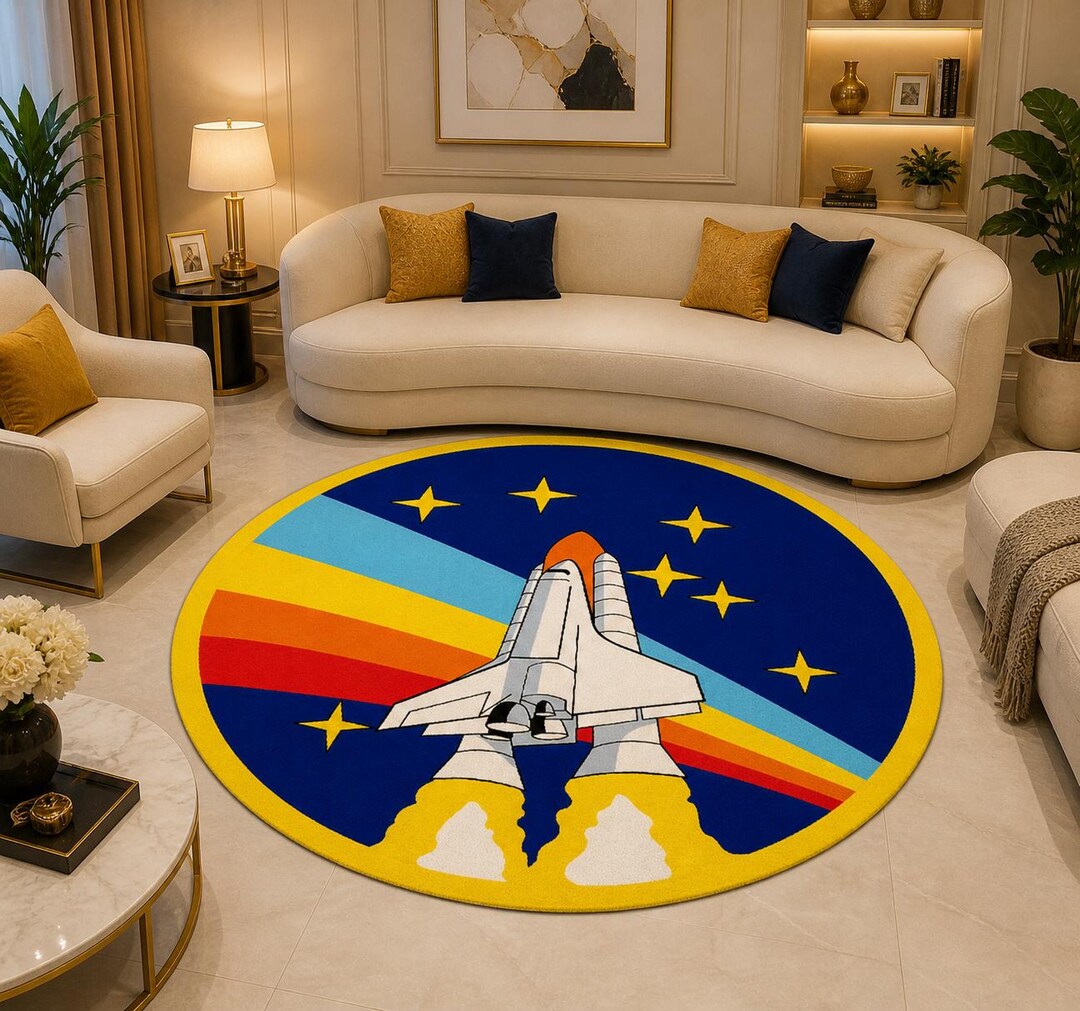 Nasa Rug Round Retro Space Shuttle Round Rug, Colorful Rocket Area Rug, Kids Room ...