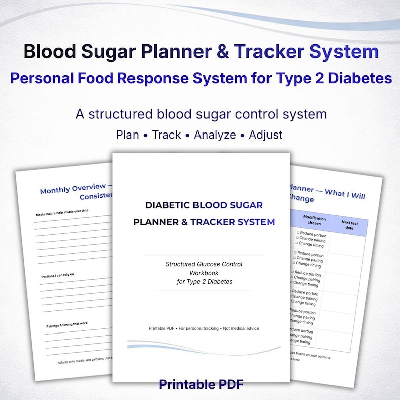 Type 2 Diabetes Workbook, Diabetic Blood Sugar Planner, Glucose Tracker Printable, Meal Impact Log, Blood Sugar Response Journal image 1