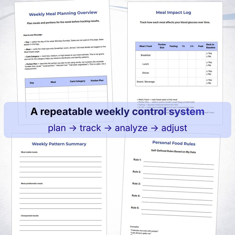 Type 2 Diabetes Workbook, Diabetic Blood Sugar Planner, Glucose Tracker Printable, Meal Impact Log, Blood Sugar Response Journal image 4