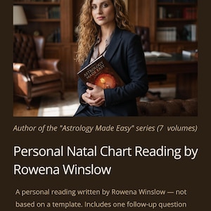 May include: A book titled Astrology Made Easy held by a person wearing a dark navy blue blazer and a light brown shirt. The book cover features a glowing orange circular graphic and the text Astrology Made Easy by Rowena Winslow.