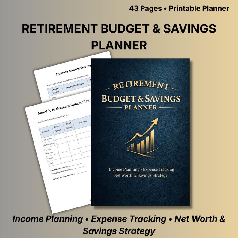 Retirement Budget Planner Printable, Retirement Financial Workbook, Income vs Expense Tracker, Savings Planner, Emergency Planning image 1