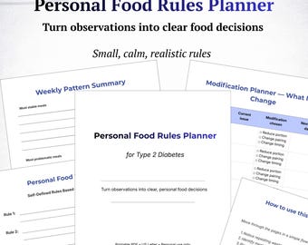 Type 2 Diabetes Food Log & Meal Planner | Blood Sugar Tracker Printable PDF
