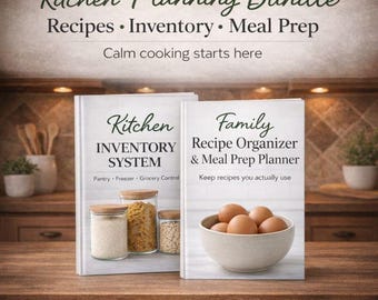 Paquete de recetario e inventario de despensa / Planificador de cocina (PDF imprimible con páginas de preparación de comidas)