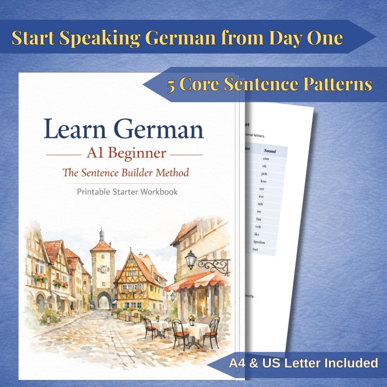 Beginner German Sentence Builder Workbook, A1 Grammar, Speak Fast (PDF Download) image 1