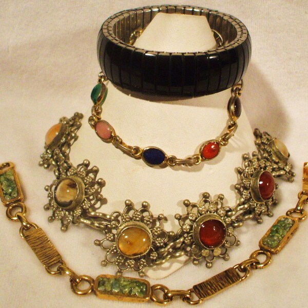 4 Vintage genuine gemstone bracelets all wearable