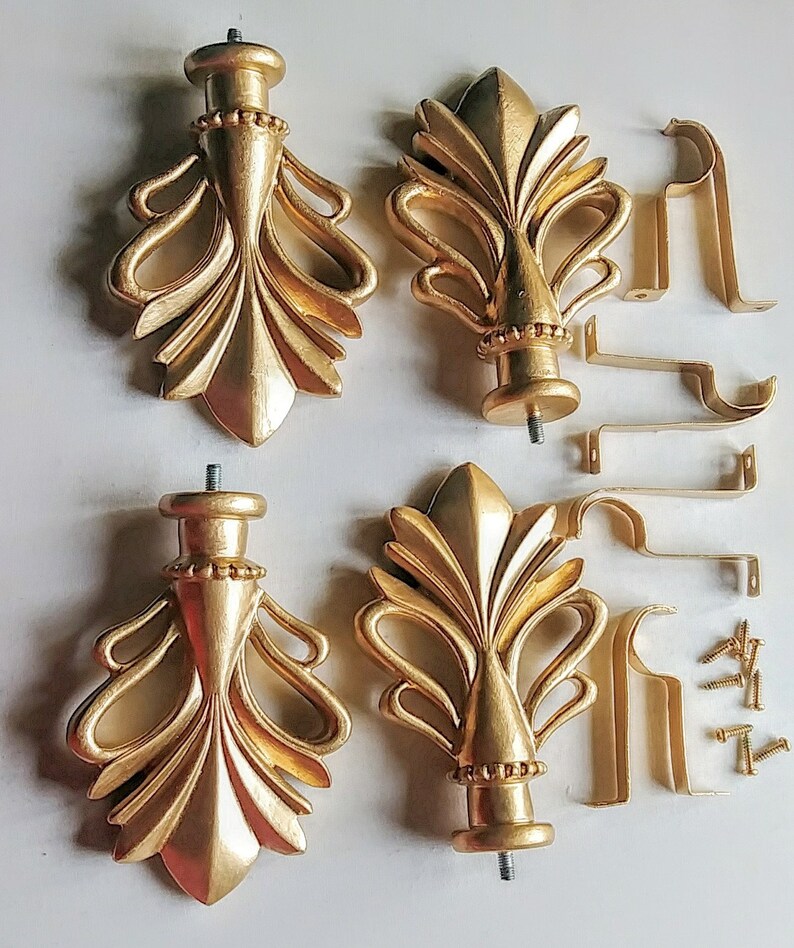 2 Pair of Vintage Gilded Gold Curtain Rod Ends Etsy