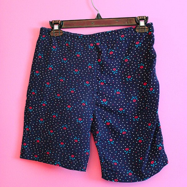 80s bicycle shorts flowers polka dots NAVY blue STRETCHY