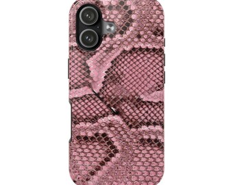 Pink Snake Skin Tough Phone Case | Faux Python Texture, Protective Phone Case