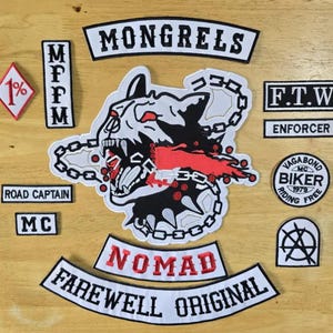 Conjunto de parches de motociclista Mongrels MC – Parches bordados de Deacon St. John para cosplay y Farewell Original Nomad