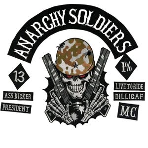 Anarchy Soldiers Custom Biker Patch Set - Full Back Large Skull & Guns Embroidered Patches - Outlaw MC Style Vest Gear - 13 Rocker Set