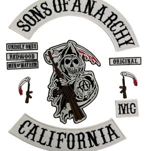 Sons of Anarchy Embroidered Patch Set – Redwood Original SAMCRO Grim Reaper MC Vest Rockers