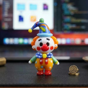 Hand Blown Glass Clown Figurine, Miniature Circus Art, Tiny Desk Accessory