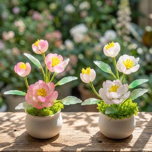 Bonsái de peonía de vidrio soplado a mano, atrapasoles en maceta para decoración de escritorio, miniatura de flor de arte con alambre
