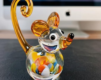 Figura de animal de vidrio soplado a mano, núcleo de pétalos coloridos, decoración de escritorio de arte moderno