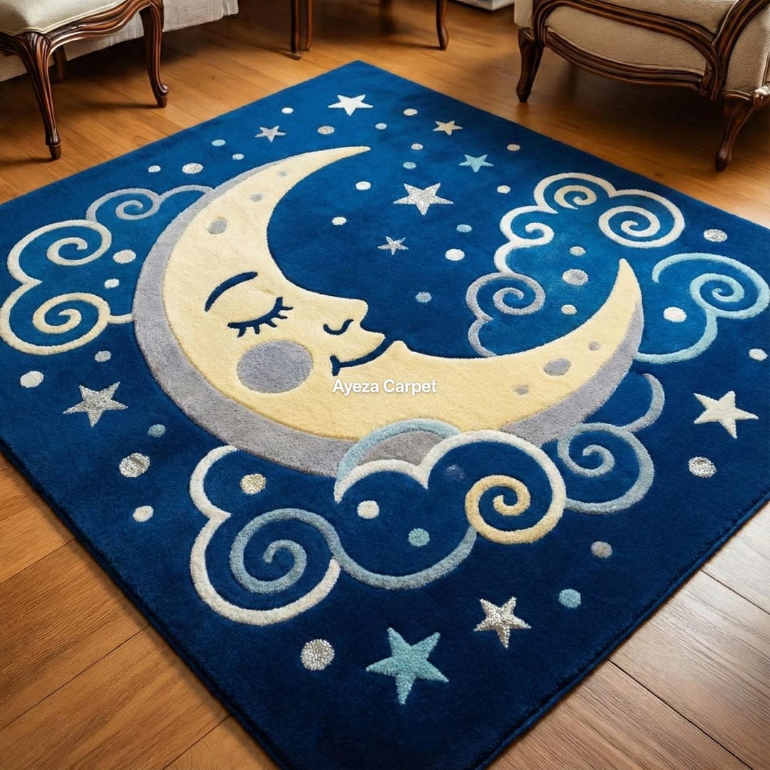 Kids Moon & Stars Night Sky Rug – Plush Tufted Nursery Carpet - Etsy