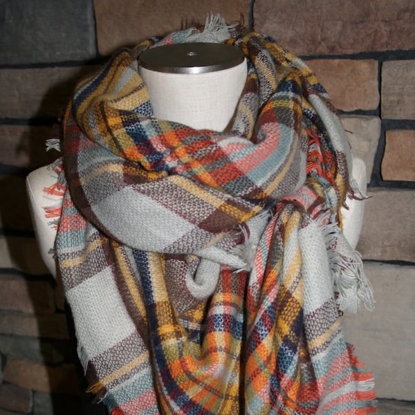 Plaid Tartan Blanket Scarf Orange Brown Plaid Scarf Christmas Gift Scarves Zara Style Plaid 2014 Bloggers Favorite-Sale-Monogramming Avail