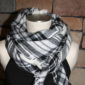 Plaid Tartan Blanket Scarf White and Black Plaid Scarf Christams Gift Scarves Zara Style Plaid 2014 Bloggers Favorite-Monogramming Avail