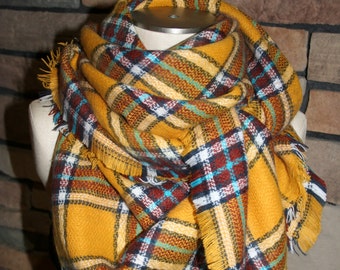 Geruite tartan deken sjaal mosterd geruite sjaal kerstcadeau sjaals Zara-stijl geruite herfst favoriet-monogramming beschikbaar-bruidsmeisje cadeau