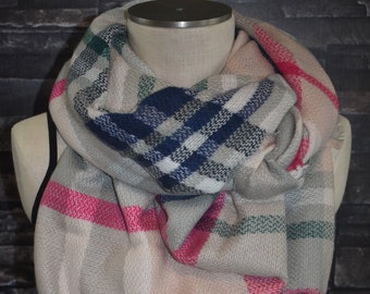 Plaid Tartan Blanket Scarf Gray and Pink Plaid Scarf Scarves Zara Style Plaid Bloggers Favorite-Christmas-Woman's Accessories-New Color