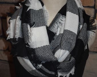 Buffalo Plaid Tartan Blanket Infinity Scarf Black and White Plaid Scarf Scarves Zara Style Plaid New Favorite-New Color-Monogramming Avail