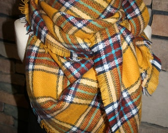mustard check scarf