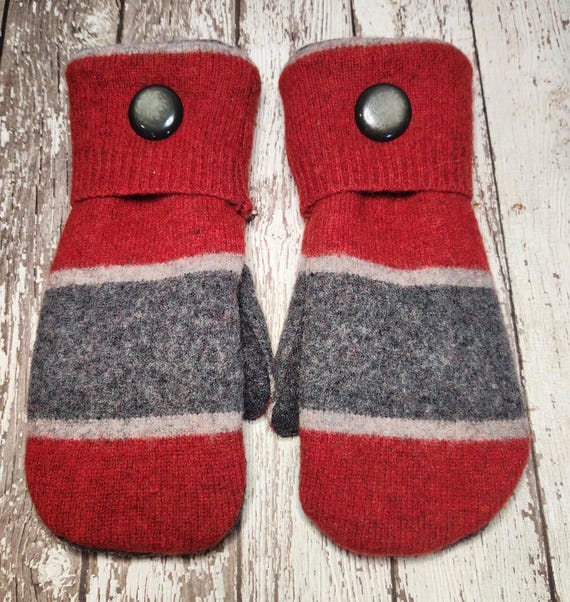 Upcycled Wool Sweater Mittens Handmade Wool Mittens Fleece Lined
