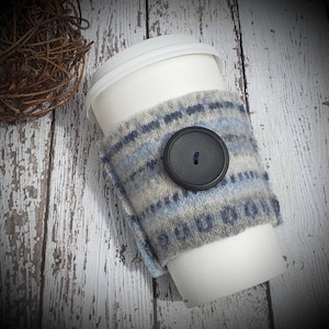 Upcycled Wool Coffee Cozy Reusable Sleeve Stocking Stuffer Felted Wool Coffee Warmer Eco Friendly Free Shipping