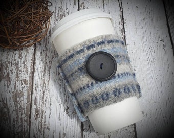 Upcycled Wool Coffee Cozy Reusable Sleeve Stocking Stuffer Felted Wool Coffee Warmer Eco Friendly Free Shipping