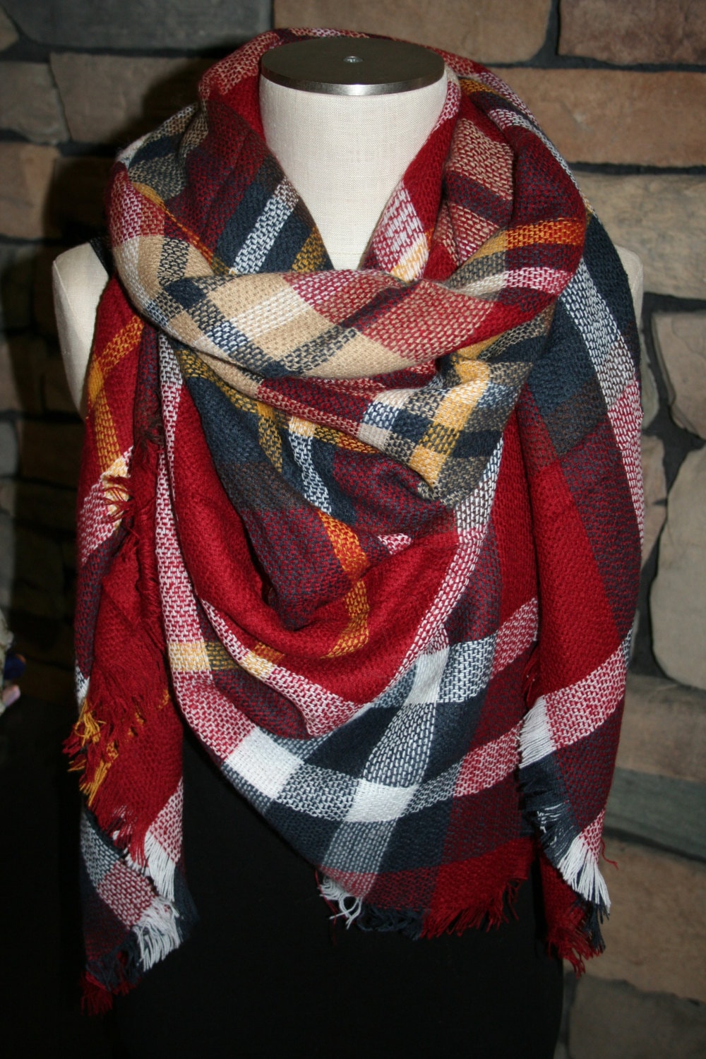 Plaid Tartan Blanket Scarf Blue Red Multicolor Plaid Scarf Etsy