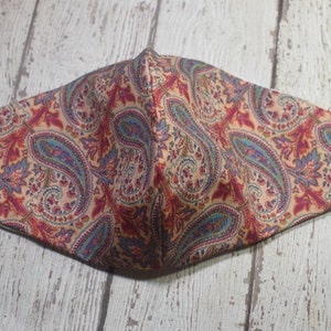 Paisley Print Rust Adult Face Mask Face Covering Hand Made 2 Layers with Filter Pocket Reusable Adjustable