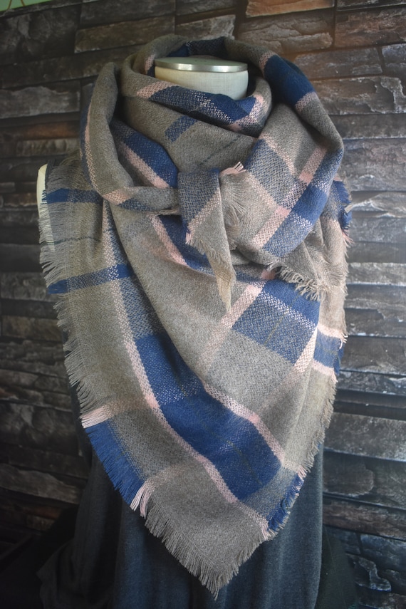 Plaid Tartan Coperta Sciarpa Blu e Grigio Plaid Sciarpe Sciarpe