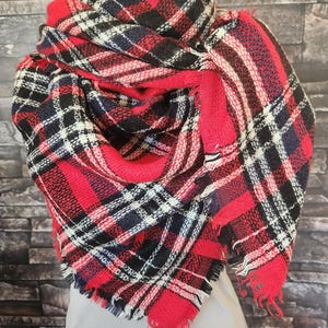 Plaid Tartan Blanket Scarf Red Blue White Plaid Christmas Plaid Scarf Christams Gift Scarves Zara Style Plaid 2014 Bloggers Favorite
