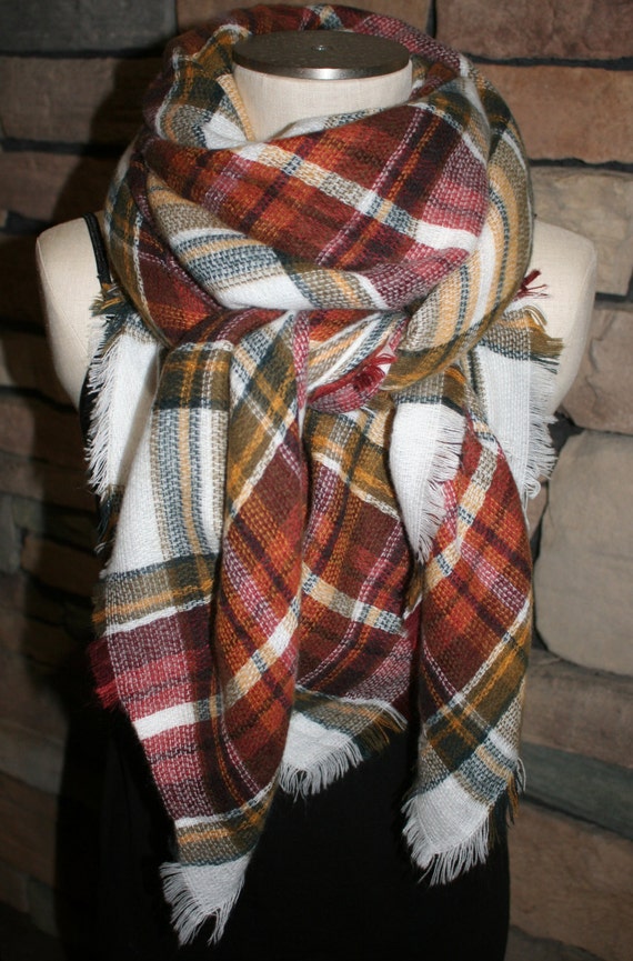 Plaid Tartan Blanket Scarf Autumn Rust Army Christmas Plaid | Etsy