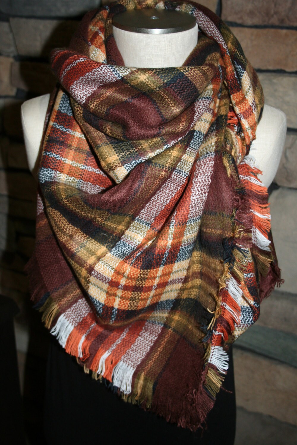 Plaid Tartan Blanket Scarf Brown Plaid Scarf Christmas Gift