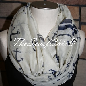 Nautical Anchor Infinity Scarf Polyester Circle Loop Scarf Infinity Scarf Chunky Cowl Ship Anchor