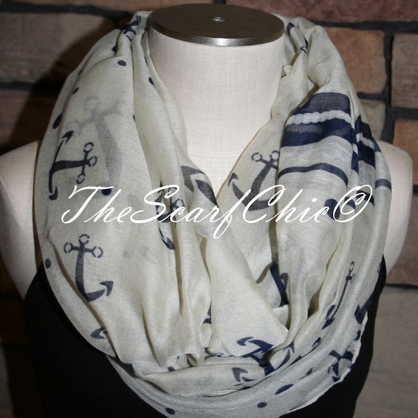 Nautical Anchor Infinity Scarf Polyester Circle Loop Scarf Infinity Scarf Chunky Cowl Ship Anchor