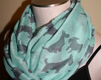 Scottie Dog Print Scarf Mint and Gray Scarf-Westie Dog Scarf-West Highland Terrier Scarf-Shawl-Sarong-Chunky Summer Scarf