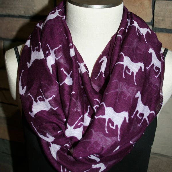 Purple Horse Infinity Scarf Horse Print Chunky Infinity Scarf Loop Scarf-Purple and White-Accessories