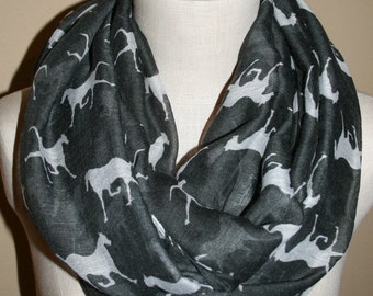 Horse Infinity Scarf Grey Horse Print Chunky Infinity Scarf Loop Scarf-Grey and White