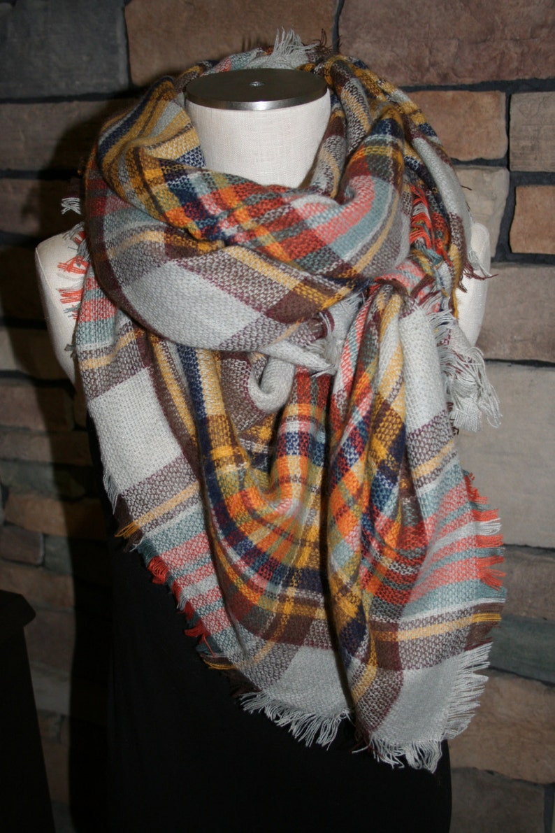 Plaid Tartan Blanket Scarf Orange Brown Plaid Scarf Christmas Etsy