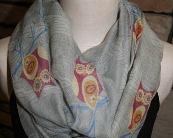 Owl Infinity Scarf- Lt Blue Owl Scarf -ChunkyWoodland Owl Infinity Scarf Loop Scarf-Owl-Accessories-Summer Scarf