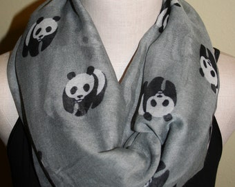 Panda Infinity Scarf Grey Panda Zoo Print Scarf Chunky Infinity Scarf Loop Scarf-Gray Panda-Great Accessory-Sale